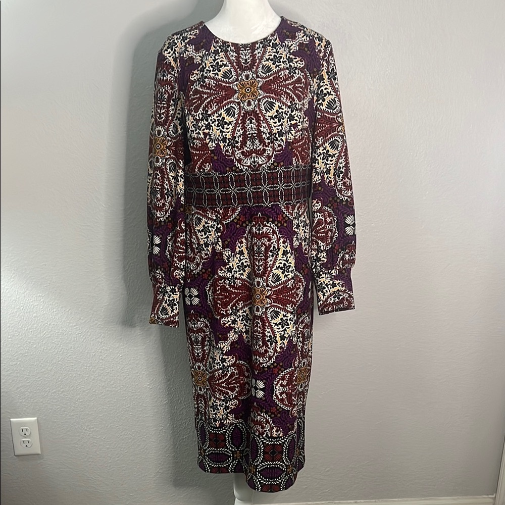 Chicos Paisley Print Long Sleeve Dress Size 8